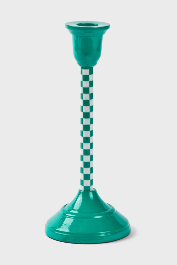 Mela Artisans Checkered Candlesticks - Jade Mint