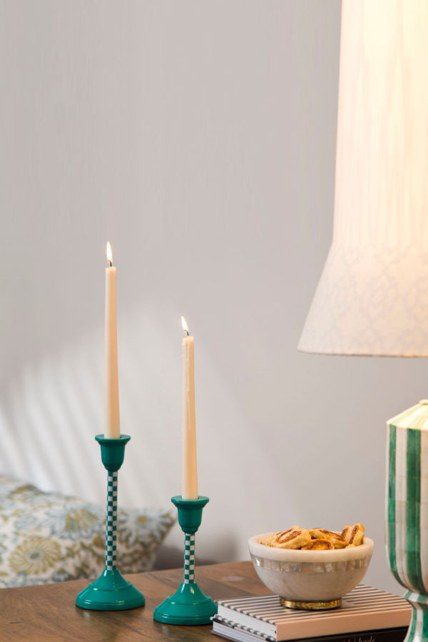 Mela Artisans Checkered Candlesticks - Jade Mint