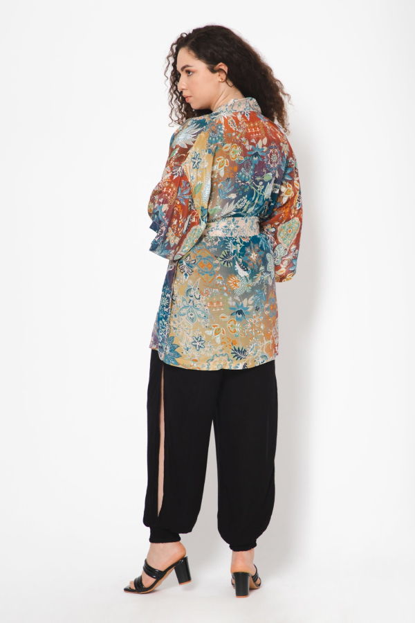 Vismaya Joyful Kimono with Self-Tie Sash - Cider Olive