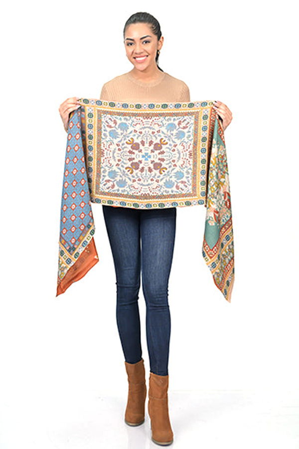 Vismaya Magnolia Flower Silk Wool Scarf - Orange