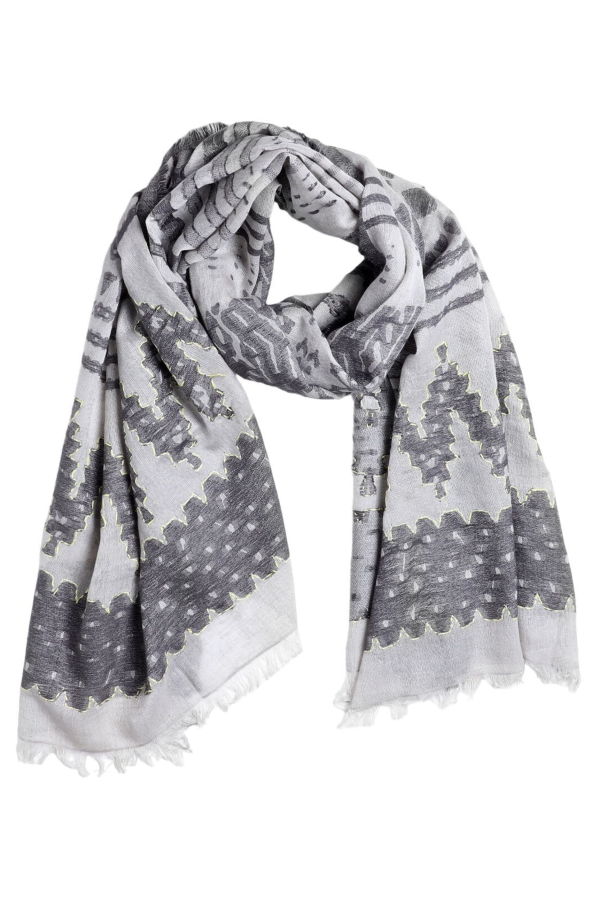 Vismaya Monochrome Tribal Weave Scarf - Gray