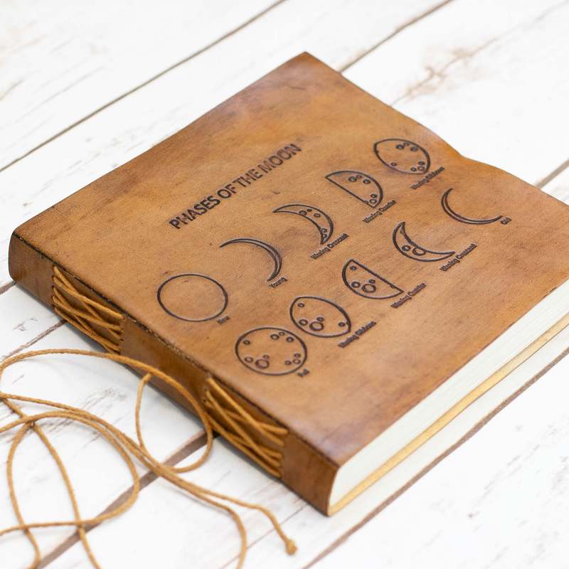 Soothi Moon Phases 7x7 Artists Embossed Leather Journal
