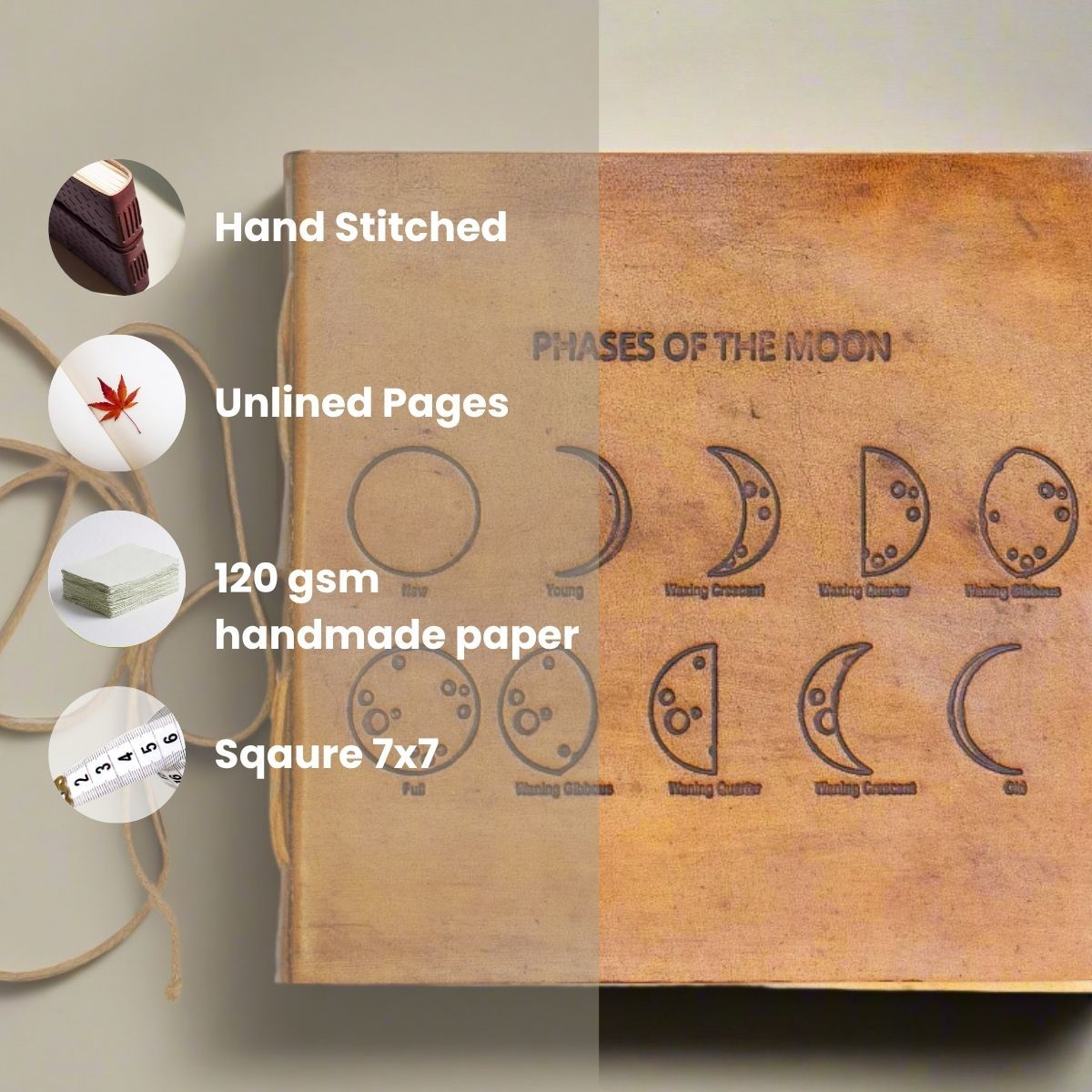 Soothi Moon Phases 7x7 Artists Embossed Leather Journal - Image 5 of 12