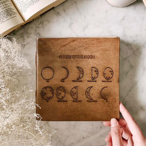 Soothi Moon Phases 7x7 Artists Embossed Leather Journal