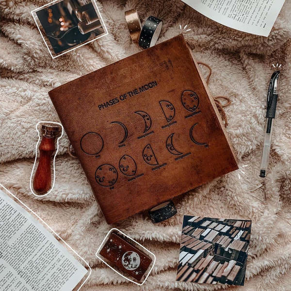 Soothi Moon Phases 7x7 Artists Embossed Leather Journal