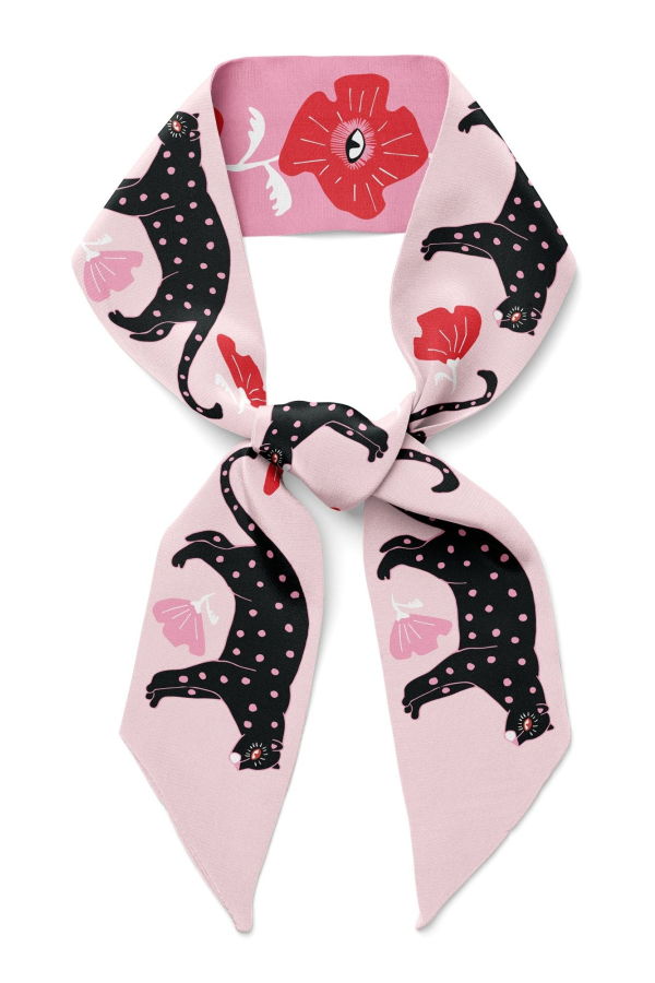 Centinelle Poppy Polka Cat Twilly Ribbon Scarf