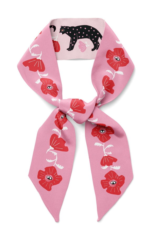 Centinelle Poppy Polka Cat Twilly Ribbon Scarf