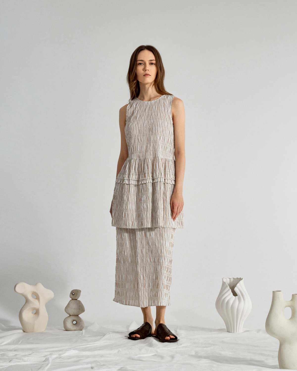 Future Classics Striped Overlap Skirt - Seedpearl/Desert Sand Stripe - Image 2 of 5