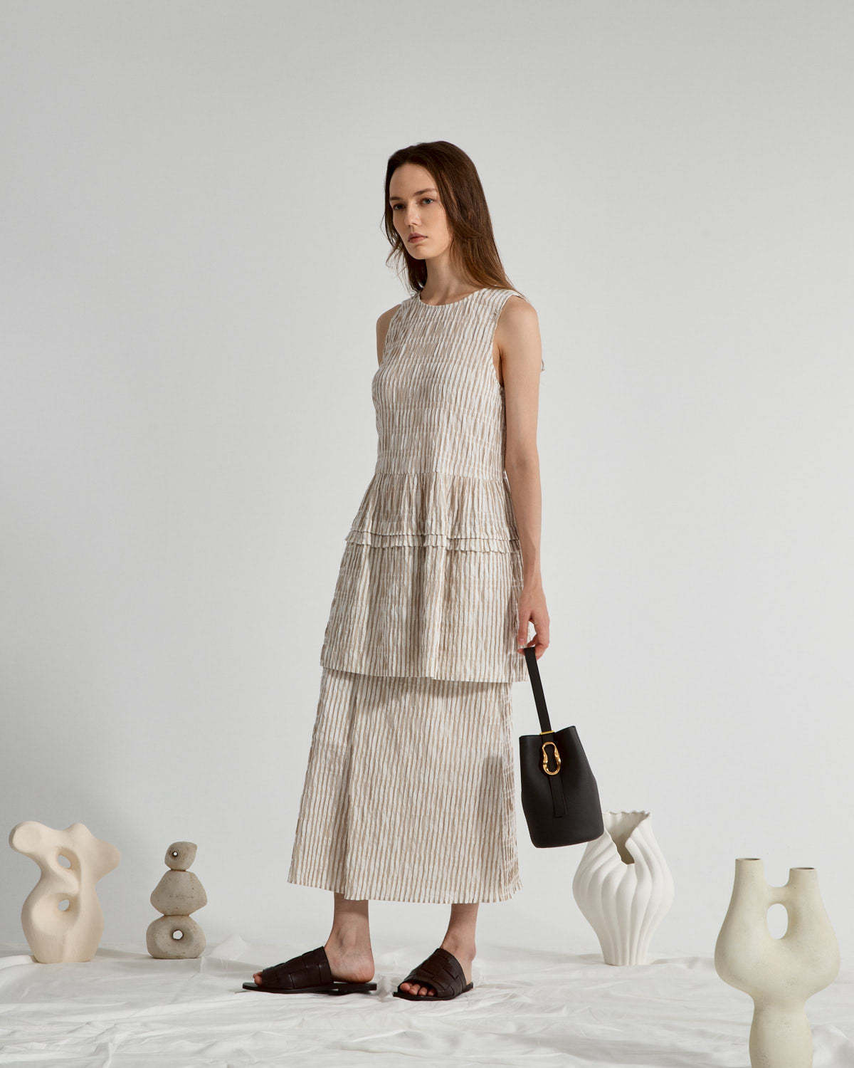 Future Classics Striped Overlap Skirt - Seedpearl/Desert Sand Stripe - Image 3 of 5