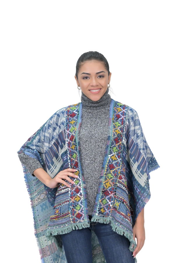 Vismaya Savannah Western Embroidered Poncho - Ink Blue