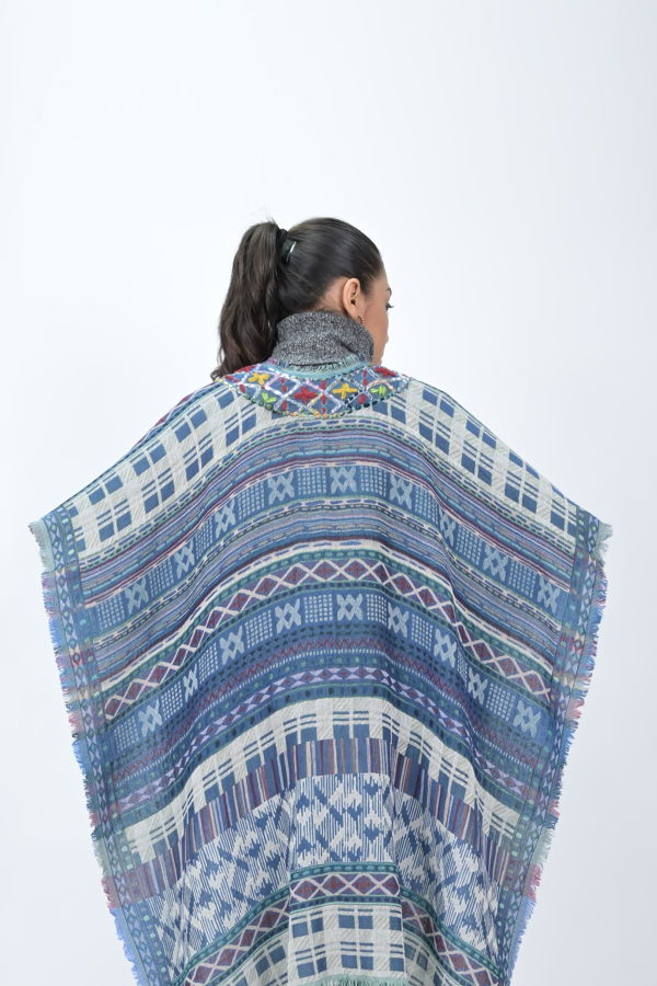 Vismaya Savannah Western Embroidered Poncho - Ink Blue