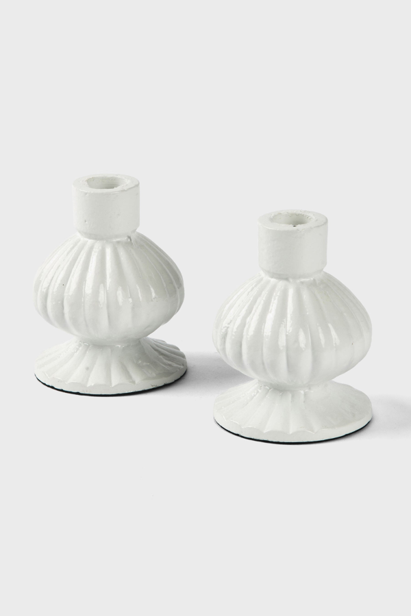 Mela Artisans Sculpted Aluminum White Candlesticks