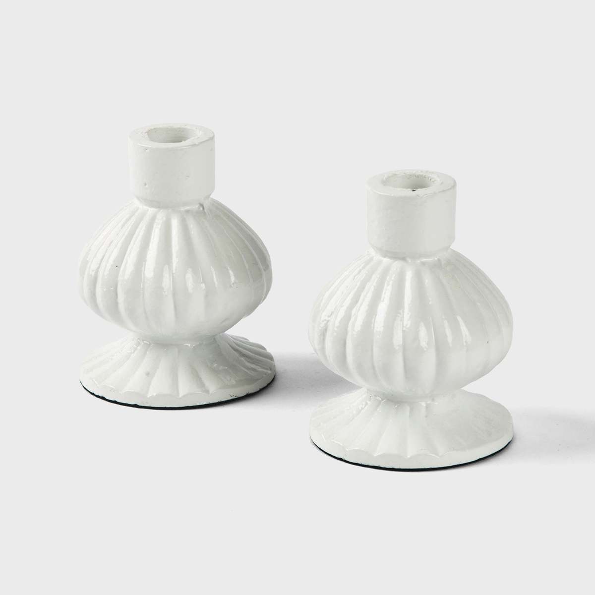 Mela Artisans Sculpted Aluminum White Candlesticks - Image 1 of 5