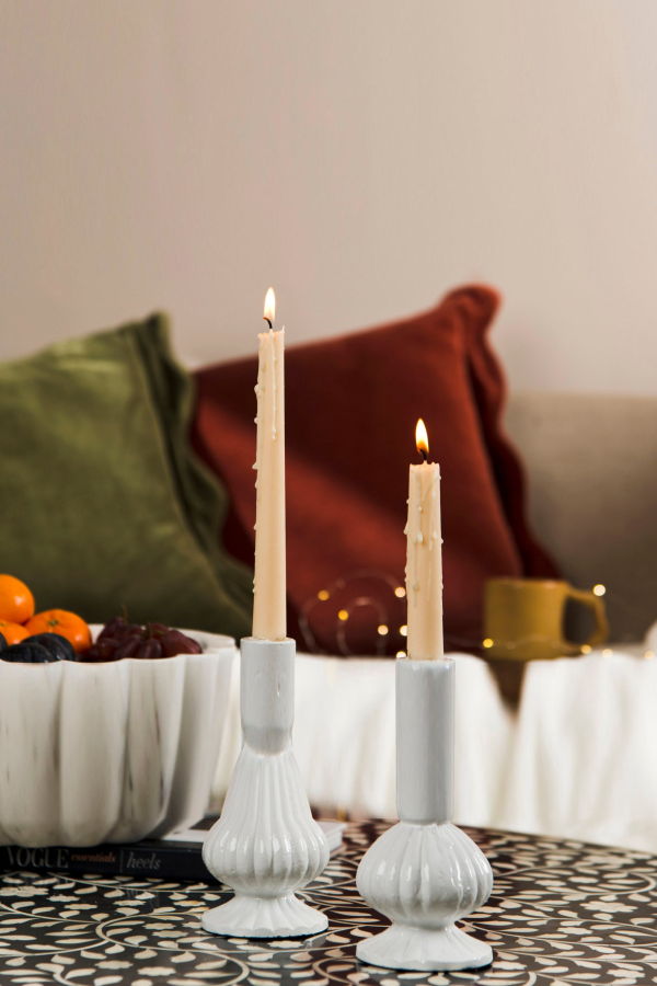 Mela Artisans Sculpted Aluminum White Candlesticks