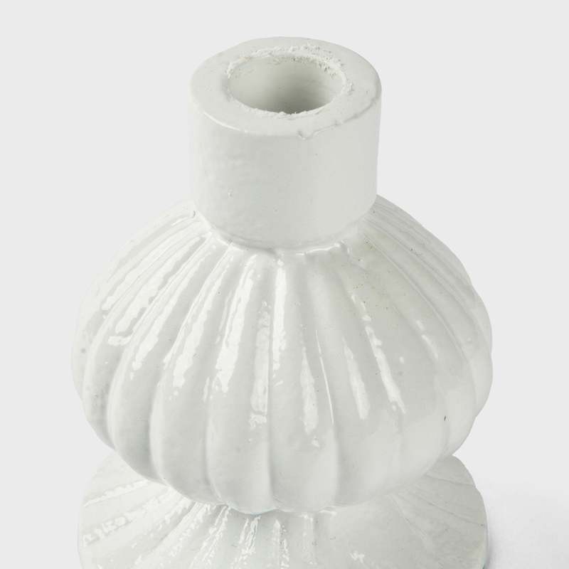 Mela Artisans Sculpted Aluminum White Candlesticks