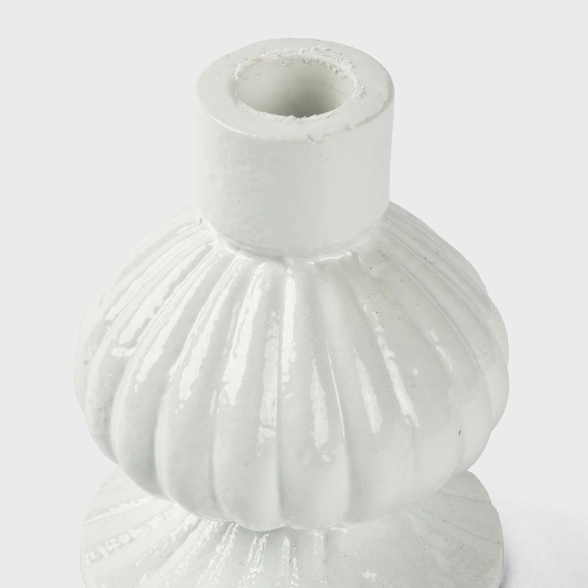 Mela Artisans Sculpted Aluminum White Candlesticks - Image 3 of 5