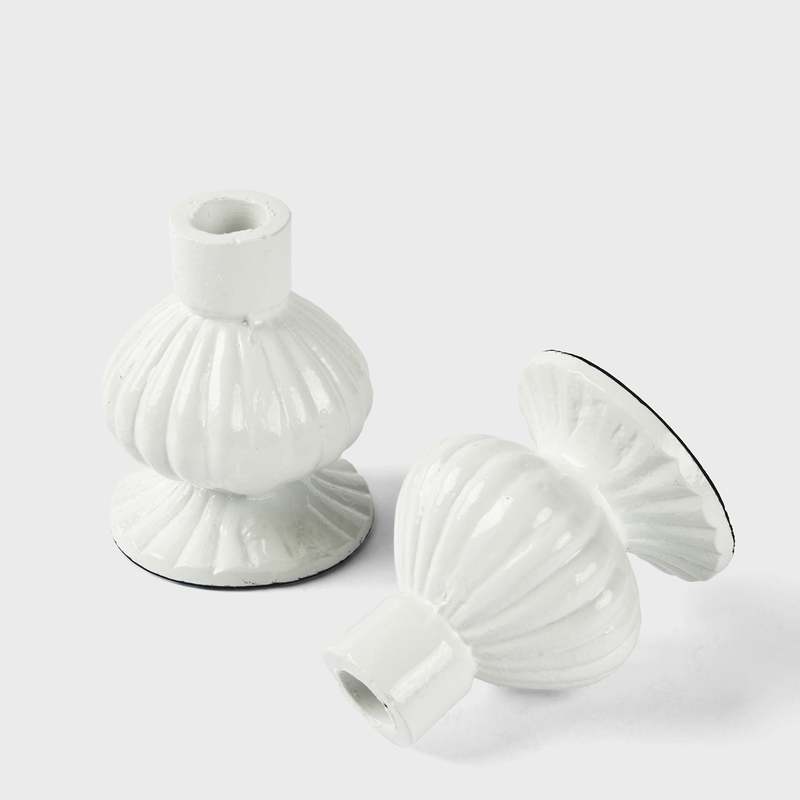 Mela Artisans Sculpted Aluminum White Candlesticks