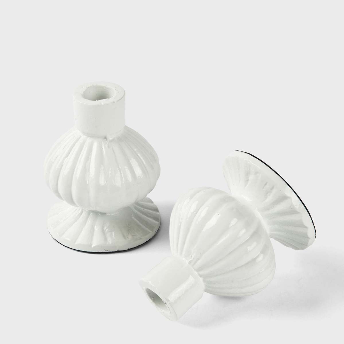 Mela Artisans Sculpted Aluminum White Candlesticks - Image 4 of 5