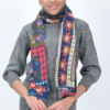 Vismaya Songbird Rectangle Wool Scarf - Blue Red - Thumbnail 3