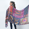 Vismaya Songbird Rectangle Wool Scarf - Blue Red - Thumbnail 4
