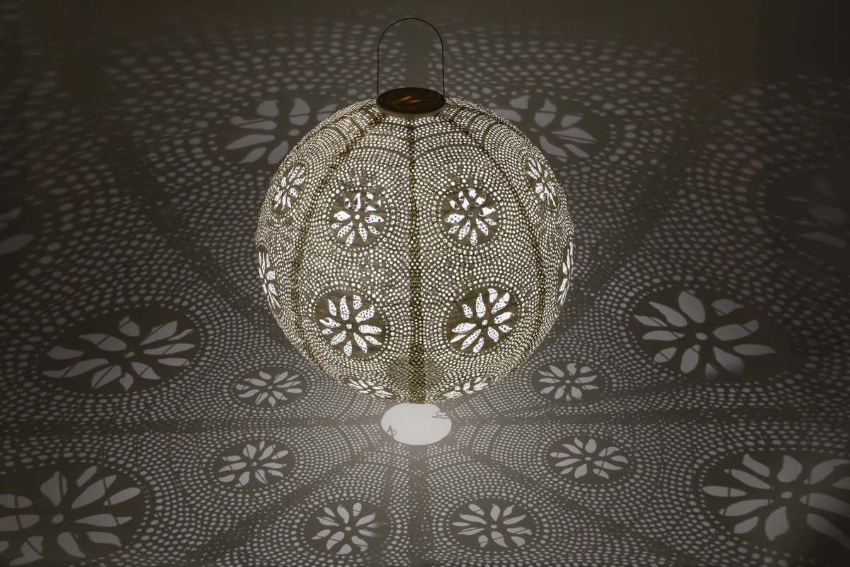 Allsop Home & Garden Stella Luxe Globe Boho 18" LED Lantern (Battery Powered) - Pearl - Image 2 of 6