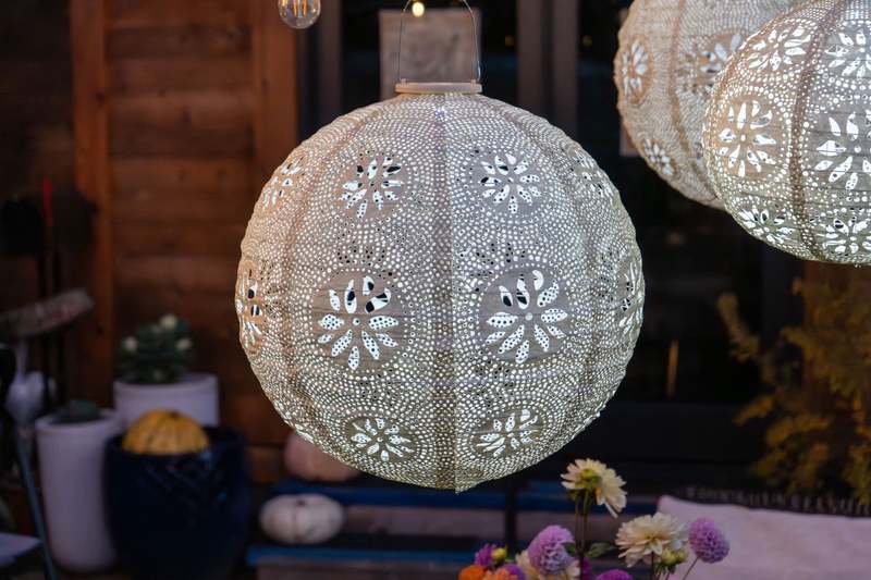 Allsop Home & Garden Stella Luxe Globe Boho 18" LED Lantern (Battery Powered) - Pearl