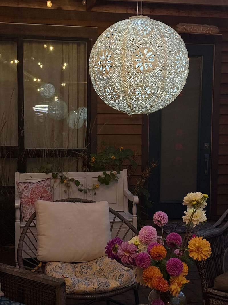 Allsop Home & Garden Stella Luxe Globe Boho 18" LED Lantern (Battery Powered) - Pearl
