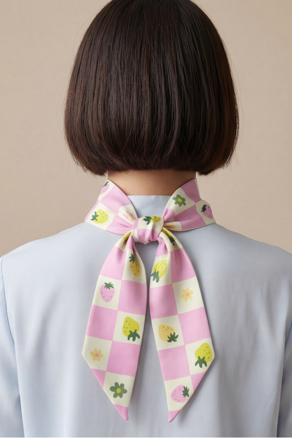 Centinelle Strawberry Checkers Twilly Ribbon Scarf