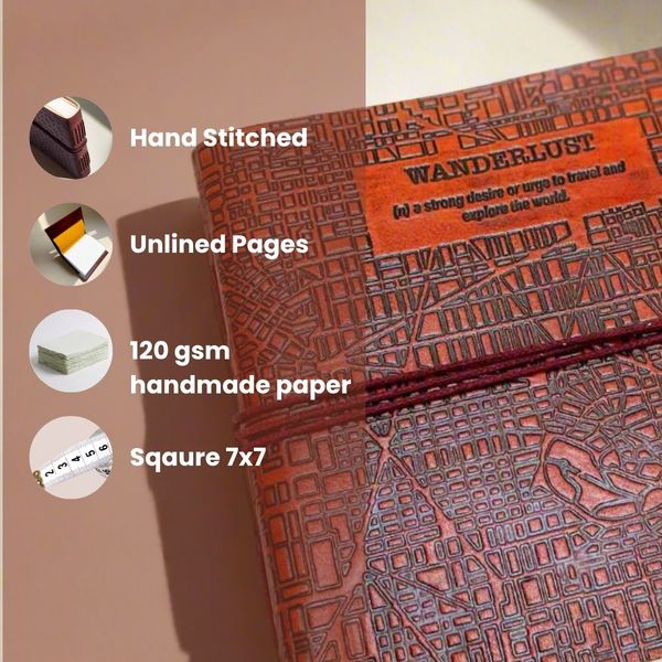 Soothi Wanderlust 7x7 Artist Handmade Leather Journal