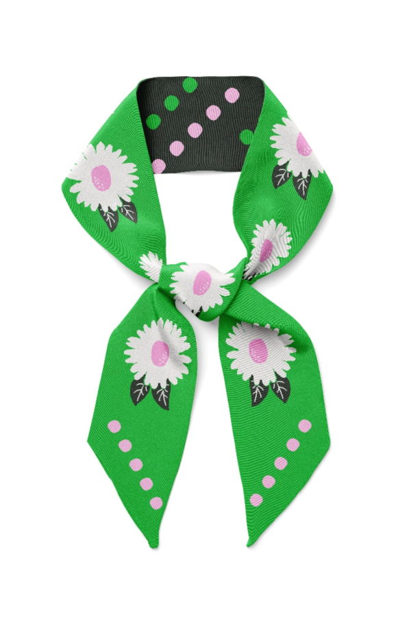 Centinelle White Flower Twilly Ribbon Scarf