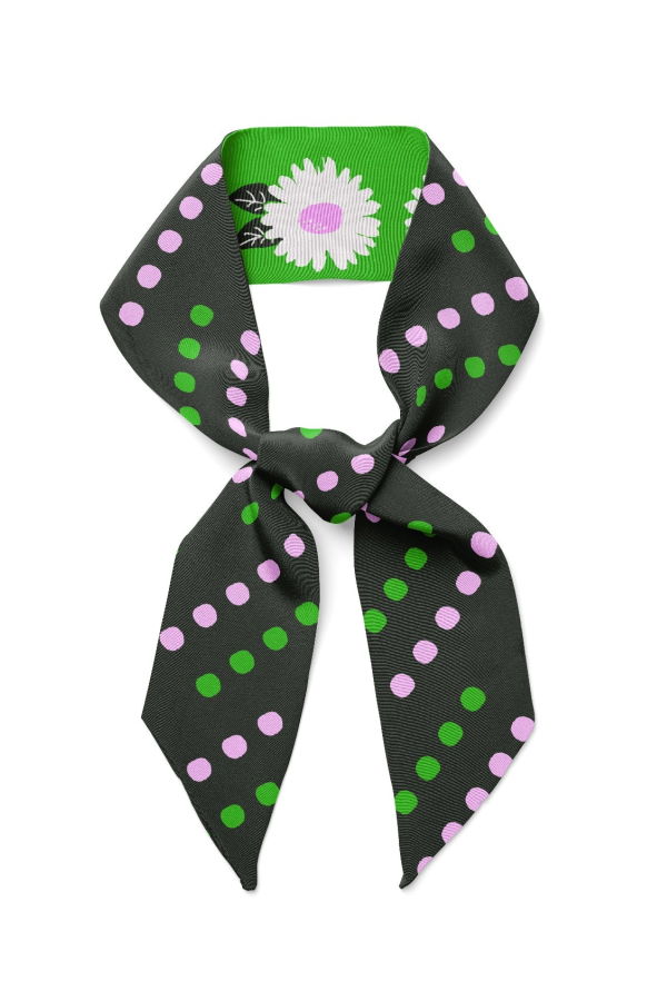 Centinelle White Flower Twilly Ribbon Scarf