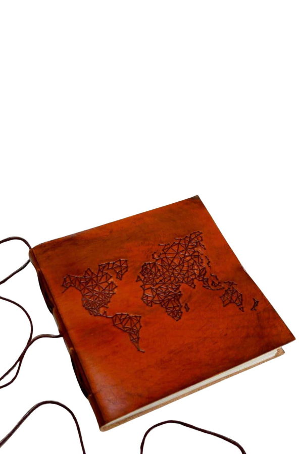 Soothi World Map 7x7 Artist Handmade Leather Journal