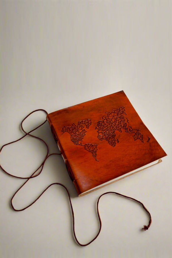 Soothi World Map 7x7 Artist Handmade Leather Journal