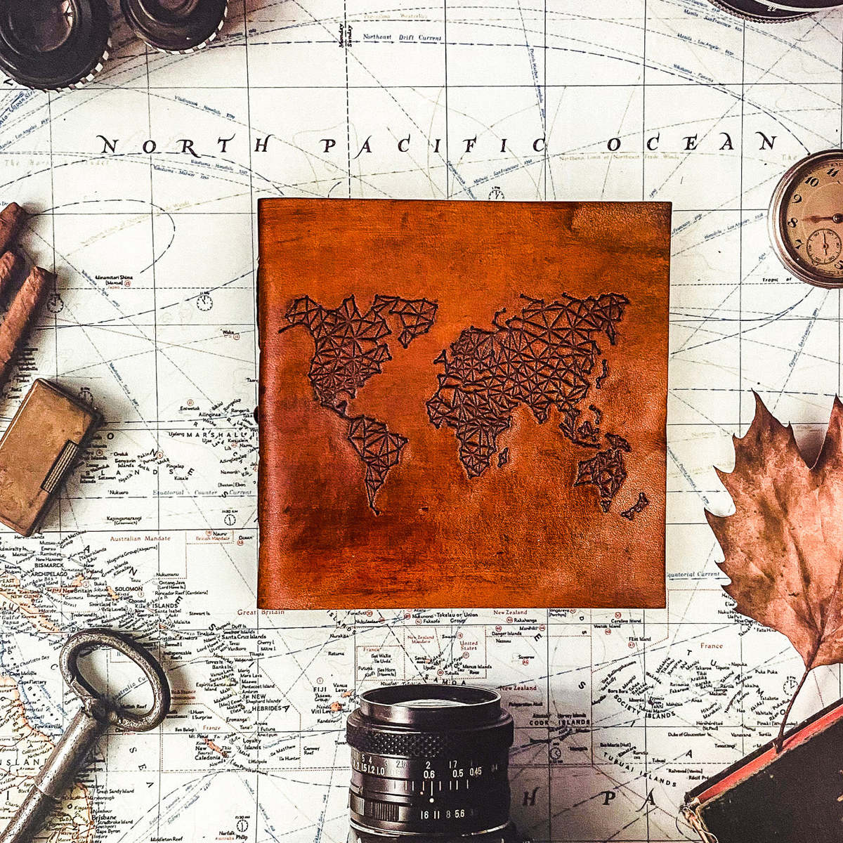 Soothi World Map 7x7 Artist Handmade Leather Journal - Image 7 of 10