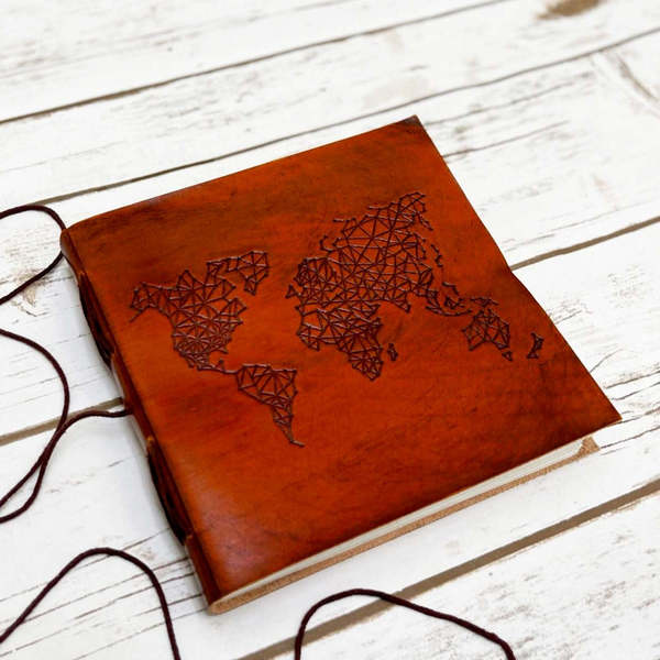 Soothi World Map 7x7 Artist Handmade Leather Journal