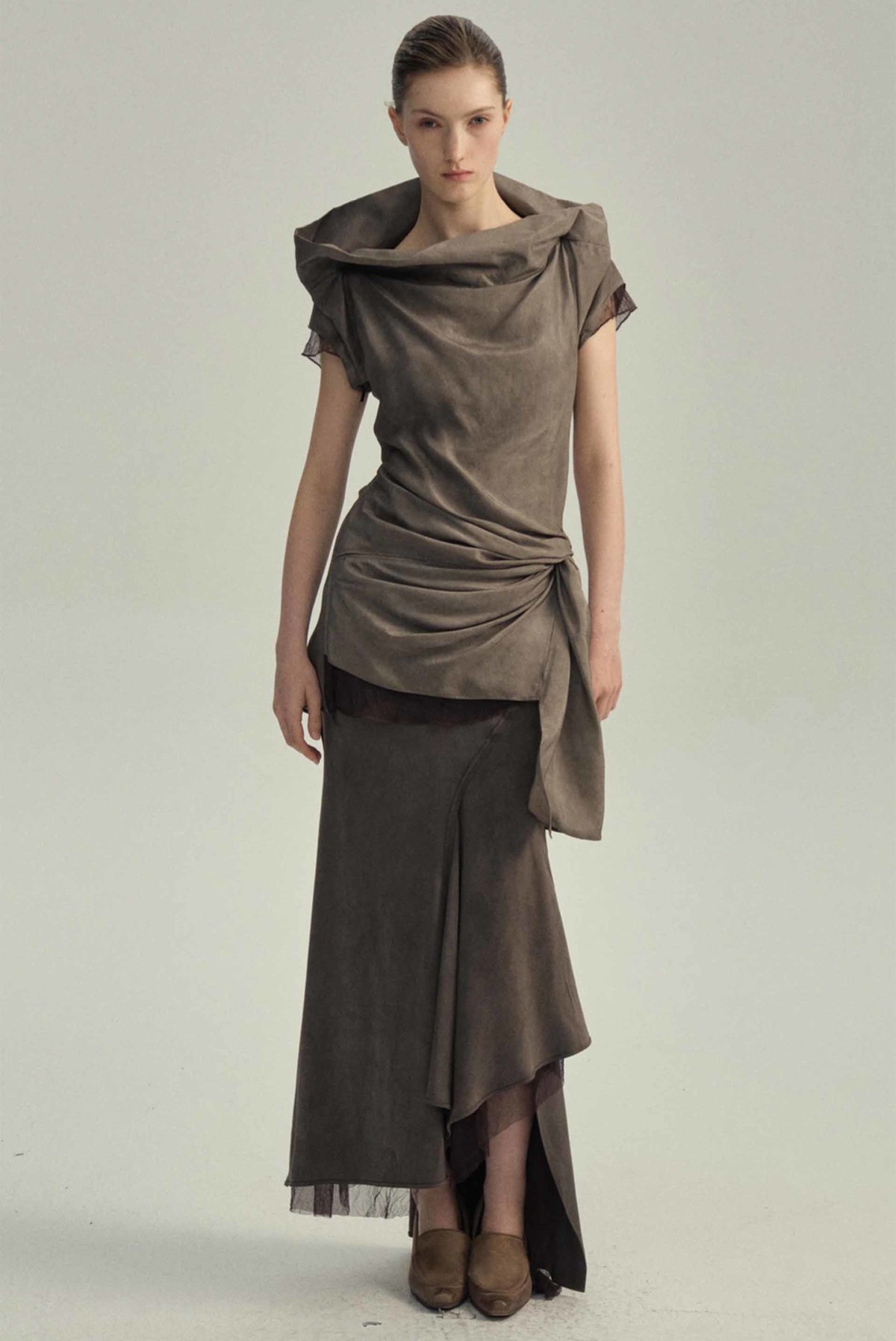 YEHUAFAN Grey Brown Silk Skirt - Image 1 of 4