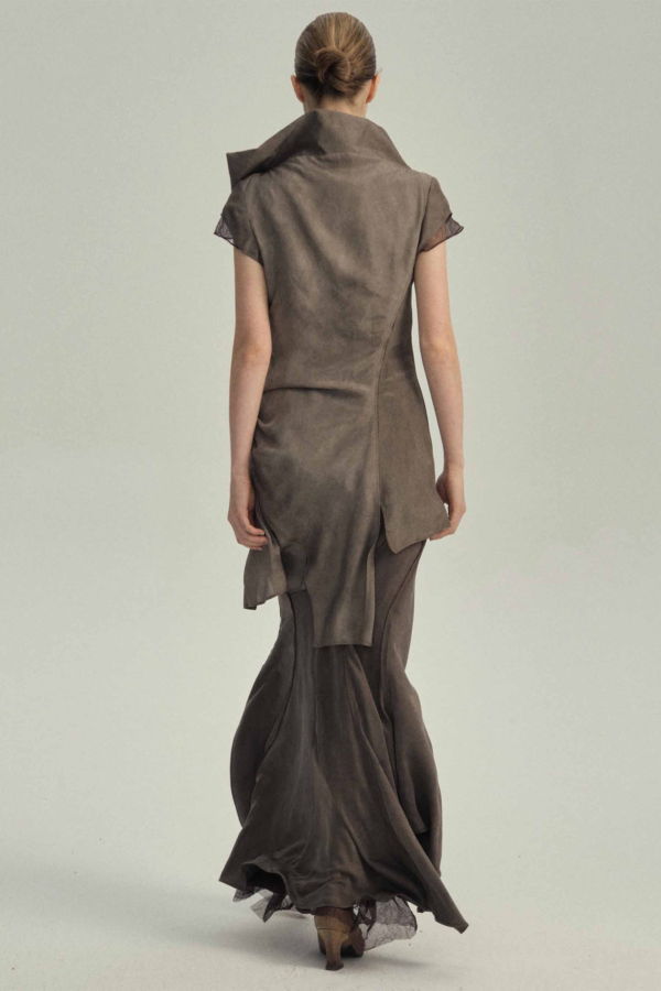 YEHUAFAN Grey Brown Silk Skirt
