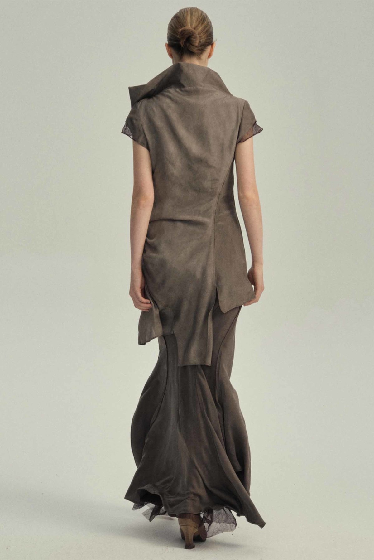 YEHUAFAN Grey Brown Silk Skirt - Image 2 of 4