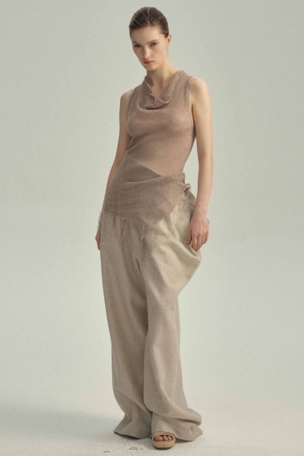 YEHUAFAN Ivory Wool Linen Pants