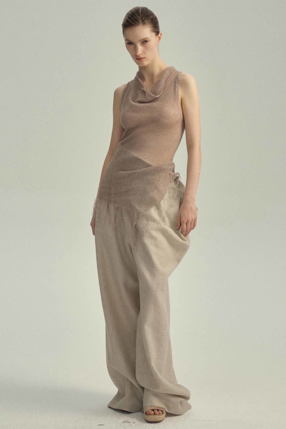 YEHUAFAN Ivory Wool Linen Pants - Image 1 of 2
