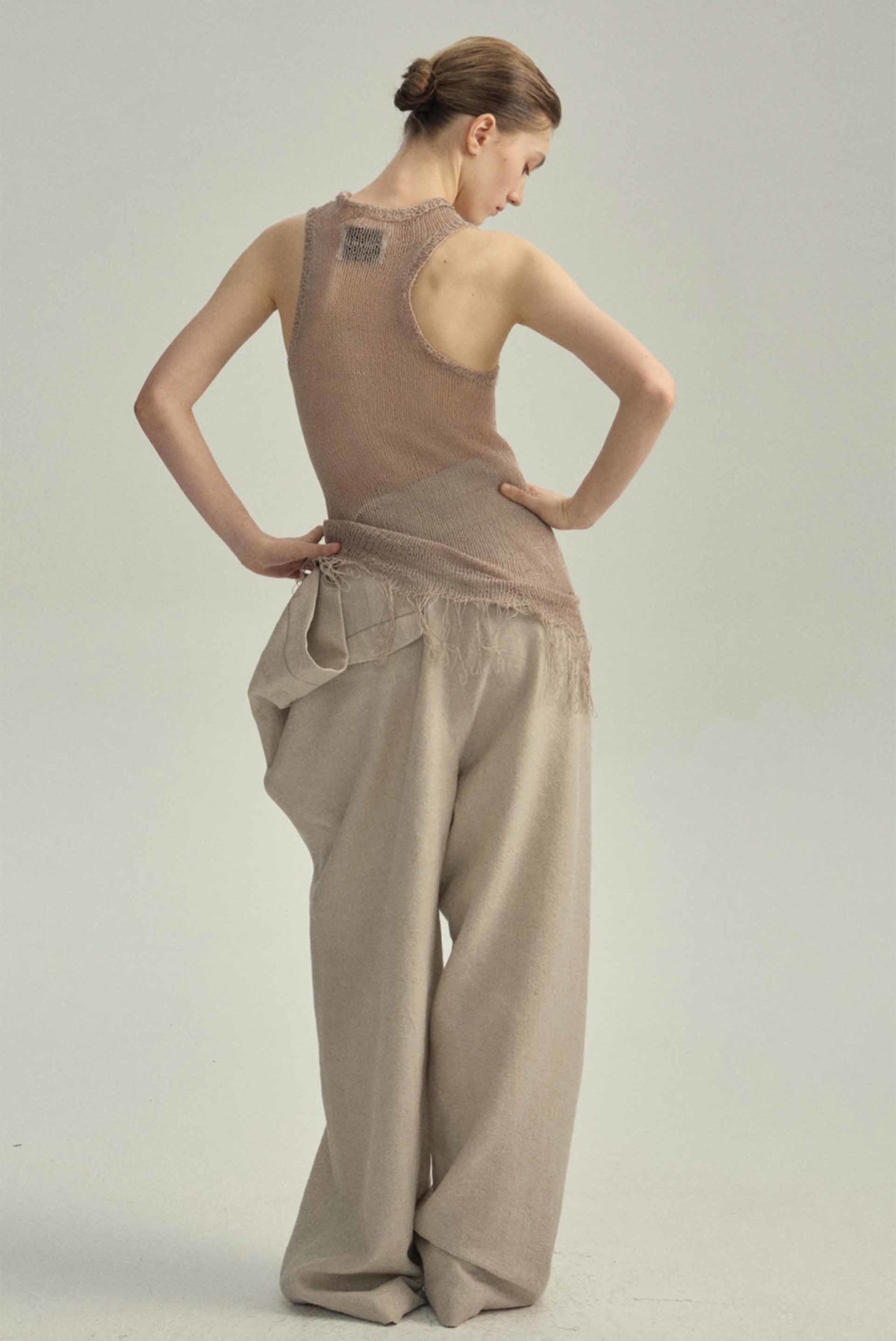 YEHUAFAN Ivory Wool Linen Pants - Image 2 of 2
