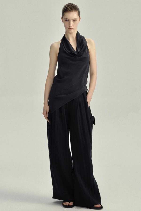 YEHUAFAN Silk Black Top