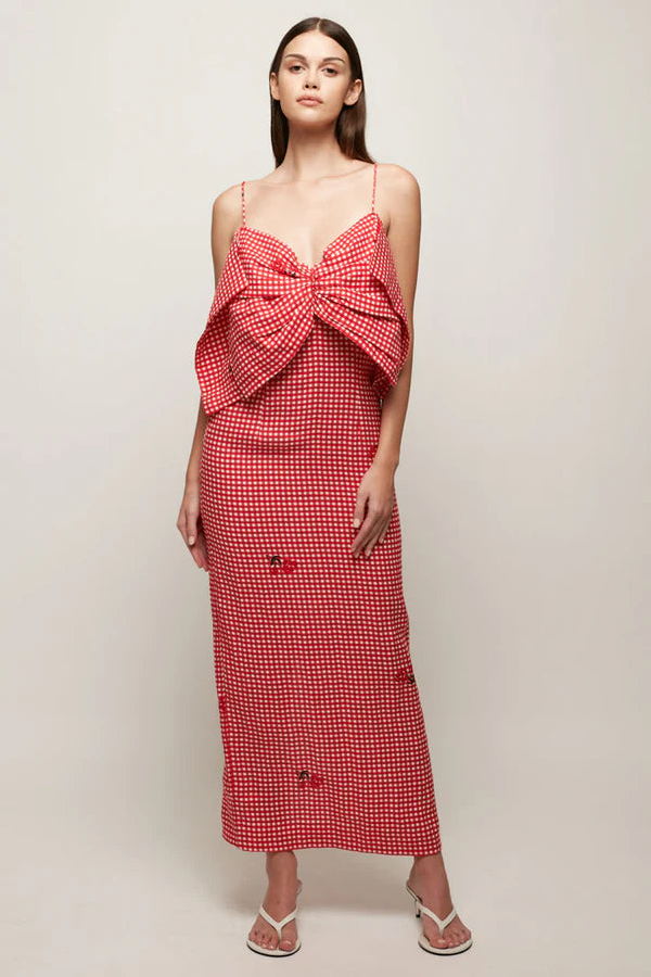 S/W/F Bow Front Midi Dress - Checkered