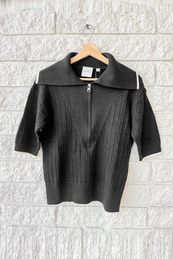 Varley Arney Half Zip Knit Polo Top - Black