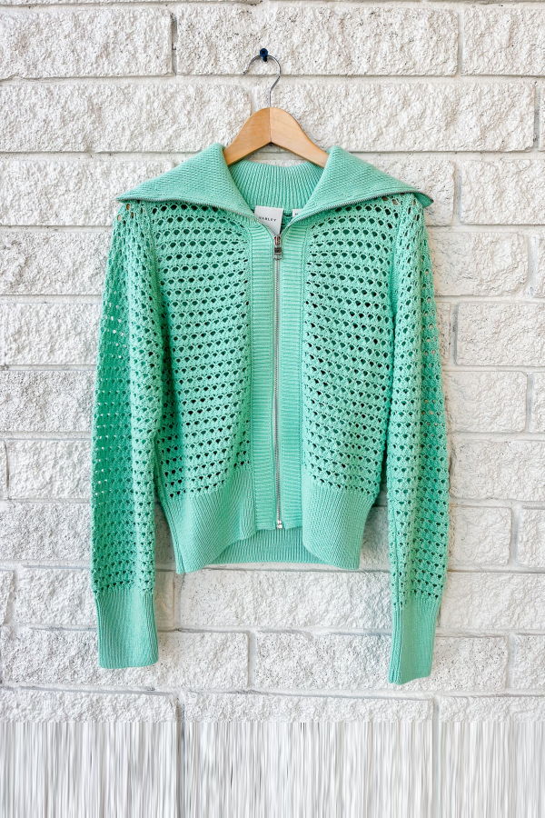Varley Eloise Full Zip Knit Sweater - Dusty Jade Green