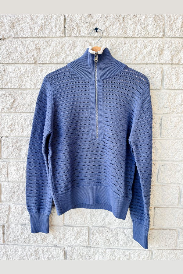 Varley Morwenna Half Zip Knit Top - Bijou Blue