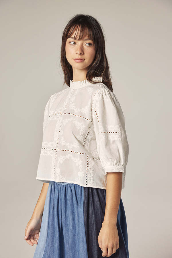 amente Puff Sleeve Tie Back Top - White