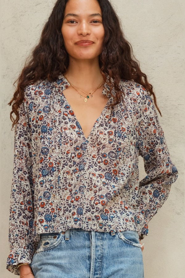 M.A.B.E Cass Print Long Sleeve Top - Indigo/Rust