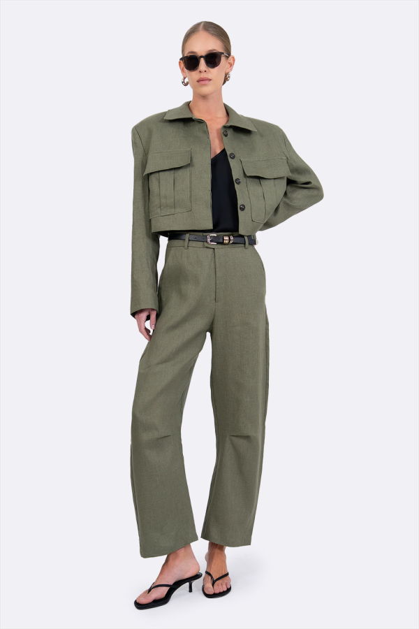 Parentezi Clarice Crop Linen Blazer - Olive