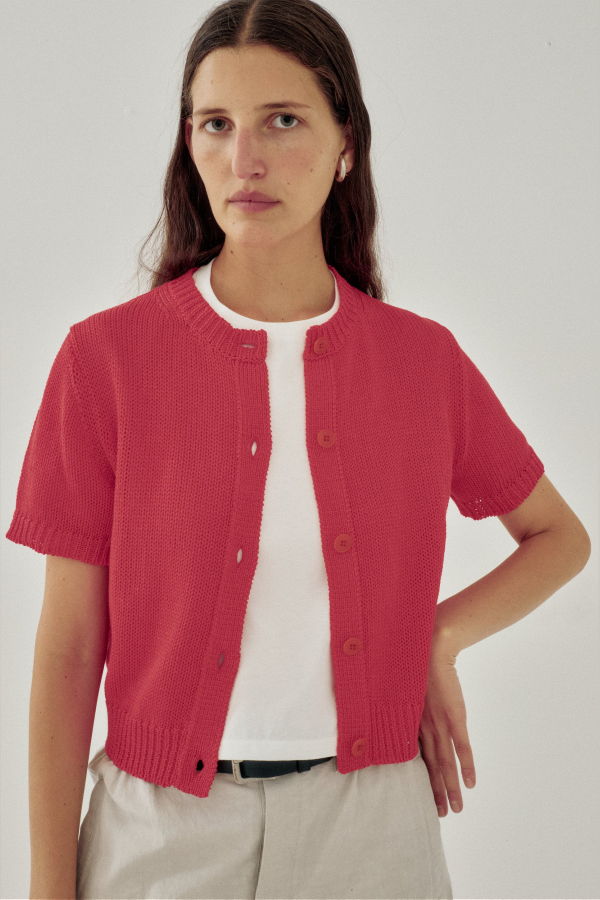 SAYAKA DAVIS NEW YORK Tape Yarn Cardigan in Vermilion Cardigan